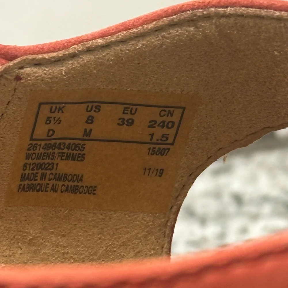 Clarks Unstructured Coral Dusty Red Suede Wedge Sandals Women's 8‎ Cork Sole